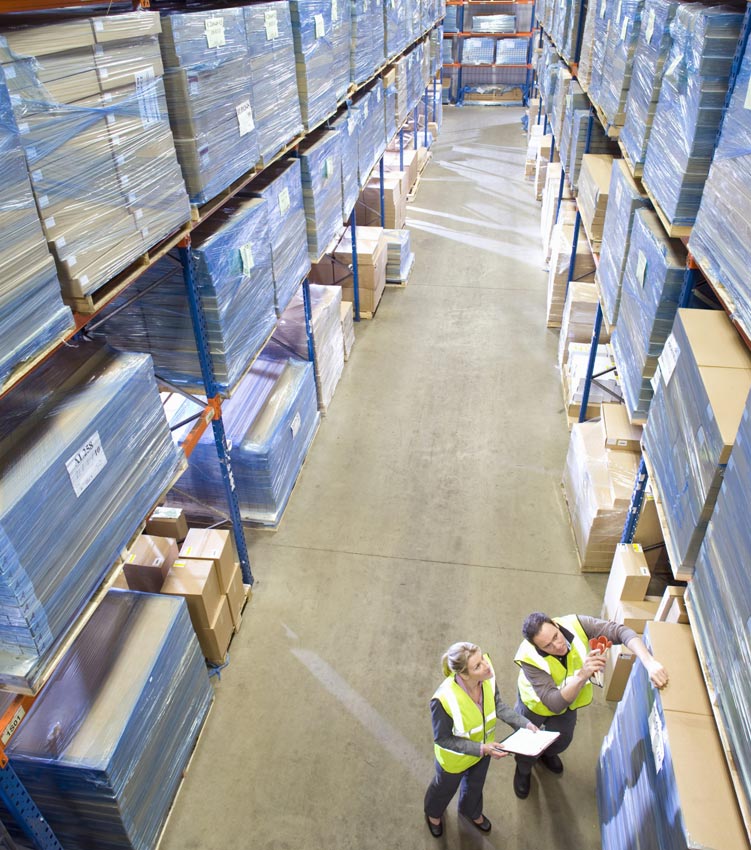 Warehouse Workers Inspecting Pallet Rack